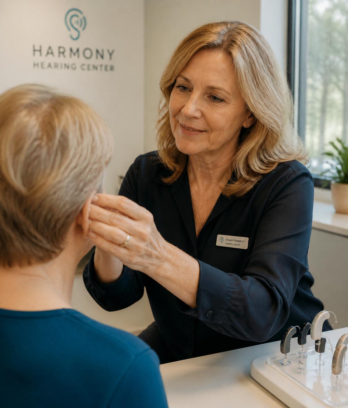 Audiologist fitting a patient