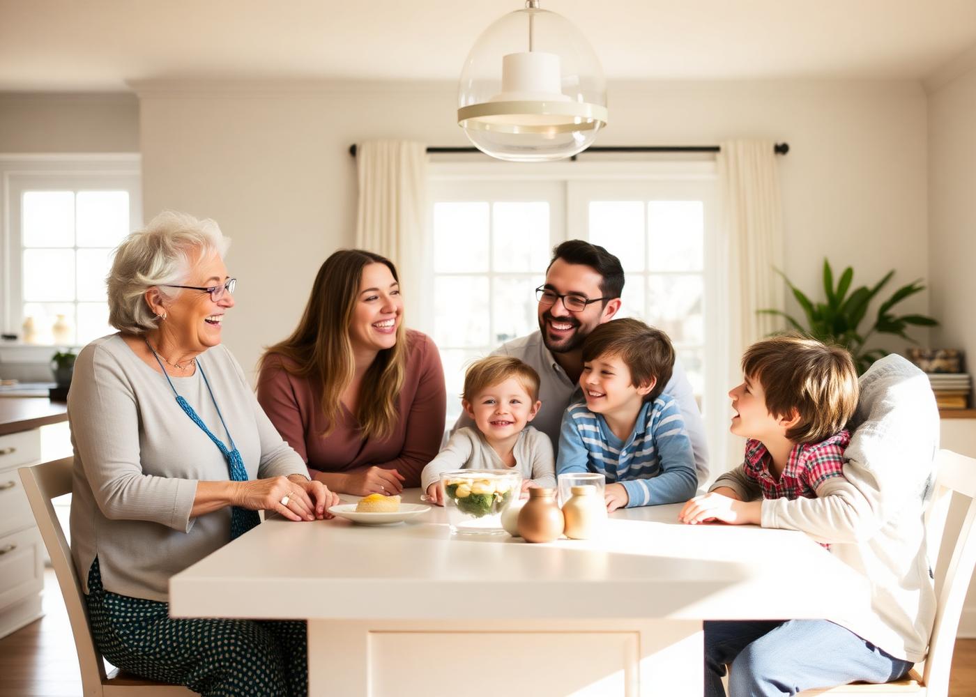 A multi-generational family together at home